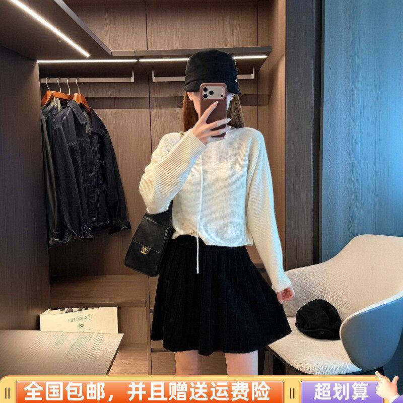 秋季宽松显瘦羊毛套头系带毛衣