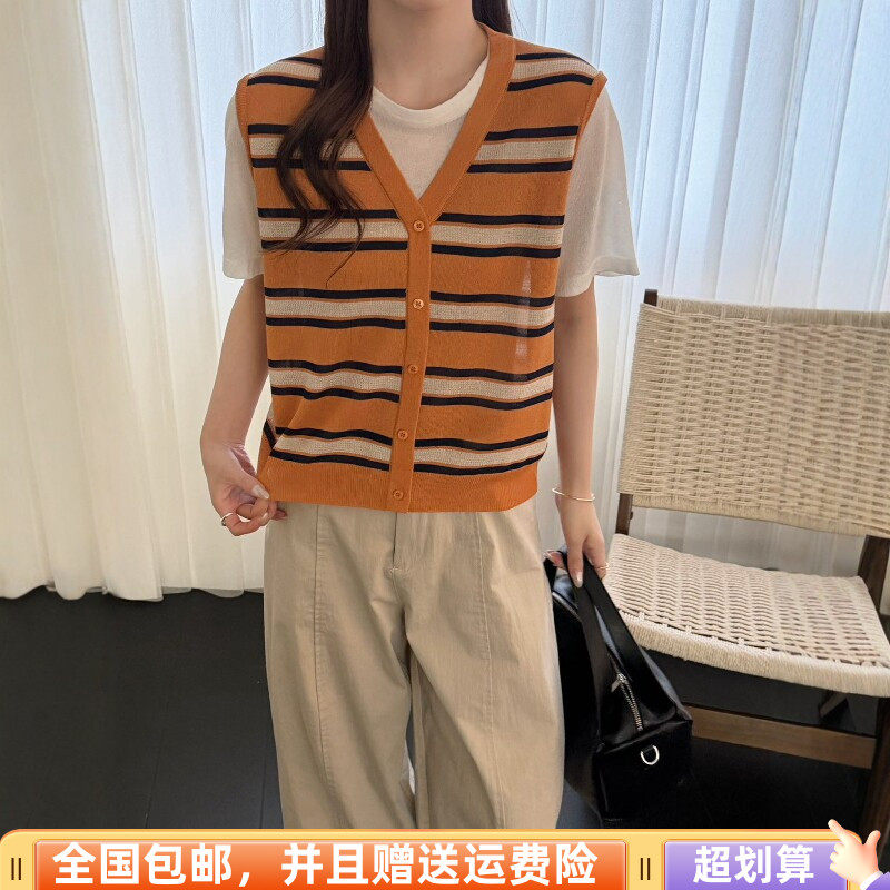 2026春季新品韩版宽松显瘦羊毛针织背心短袖拼接假两件上衣时尚女