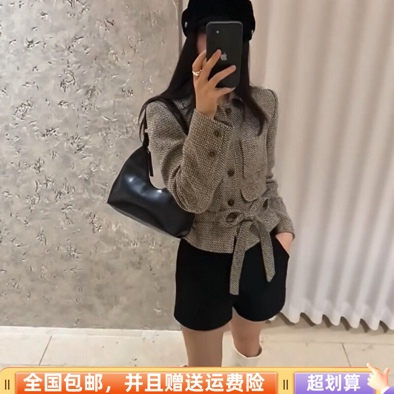 秋季新品收腰格子短外套女减龄