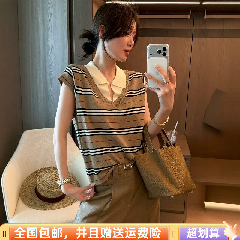 2026夏季新品韩版宽松显瘦冰丝针织衫飞飞袖POLO领时尚减龄气质女