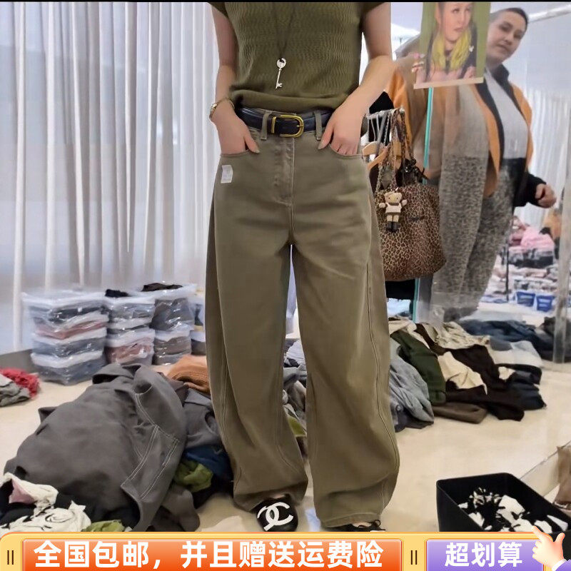 复古弯刀高腰加绒阔腿牛仔裤