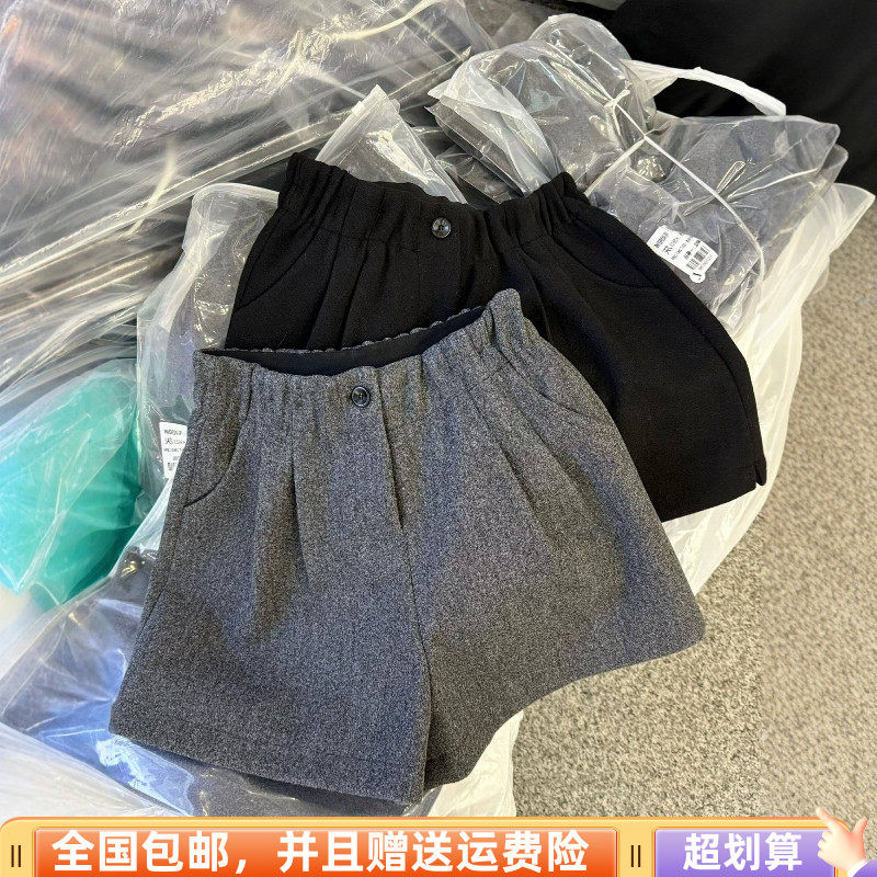 2025冬季新款韩版宽松显瘦休闲裤女呢料休闲裤短裤A字阔腿加厚潮