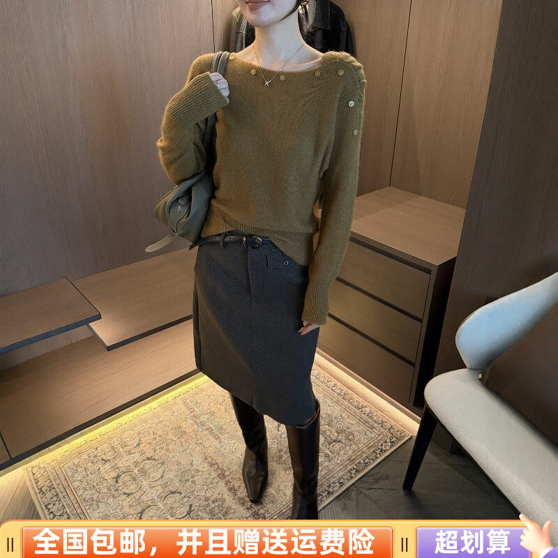 冬季韩版显瘦羊毛拉肩套头毛衣女