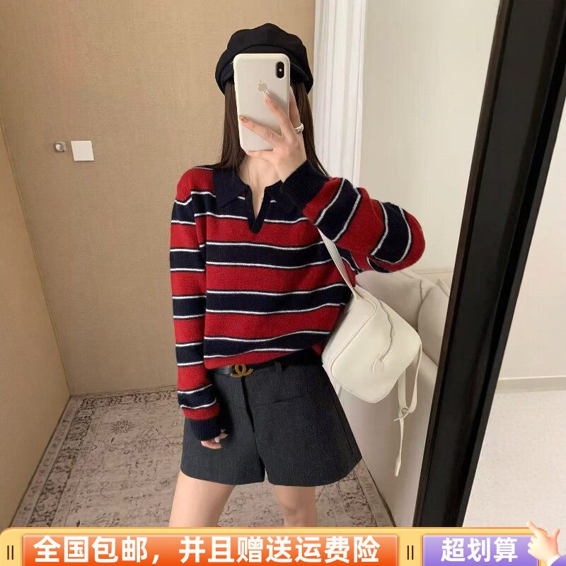 冬季POLO领宽松显瘦毛衣女