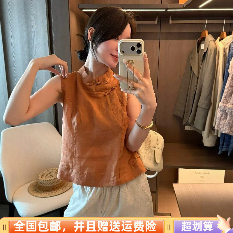 夏季韩麻料新中式百搭无袖背心