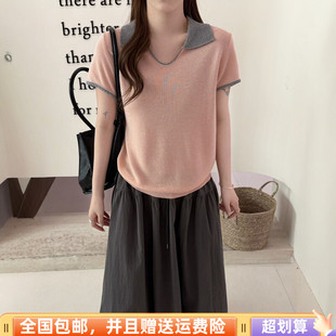 2026春季新品韩版显瘦羊毛针织衫短袖T恤上衣POLO领时尚减龄女潮
