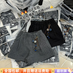 阔腿A字高腰时尚 2025冬季 配挂件设计休闲短裤 韩版 加厚夹棉女 新款