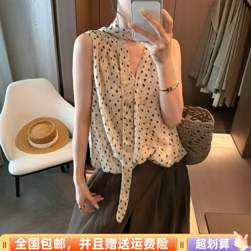 V领无袖飘带衬衫女宽松显瘦