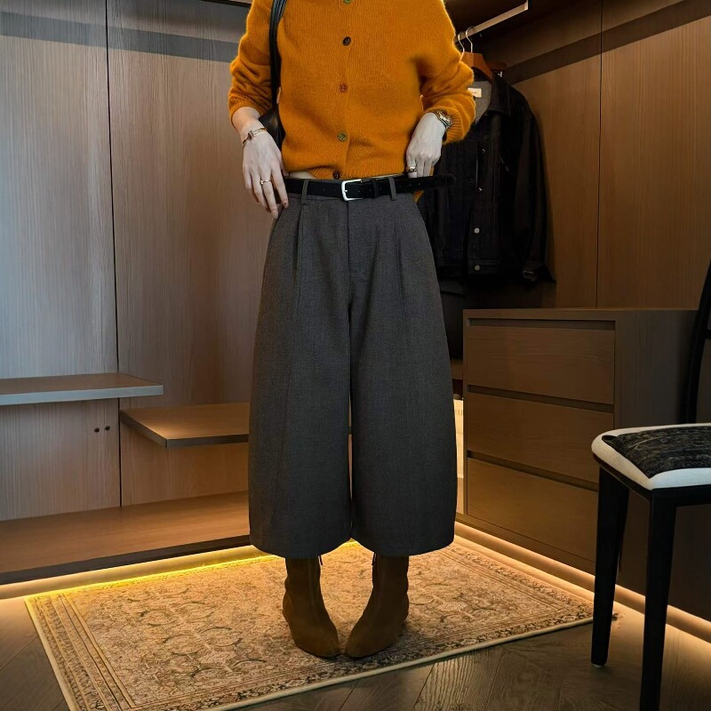 冬季韩版高腰显瘦毛呢九分裤