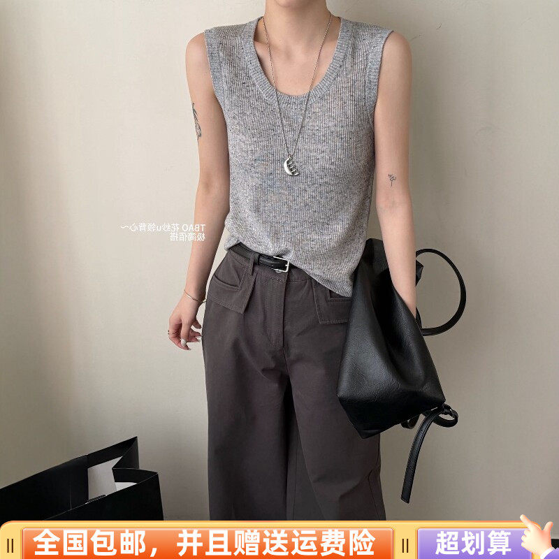 2026春季新品韩版宽松显瘦背心上衣时尚减龄女糖果色U领纯色通勤