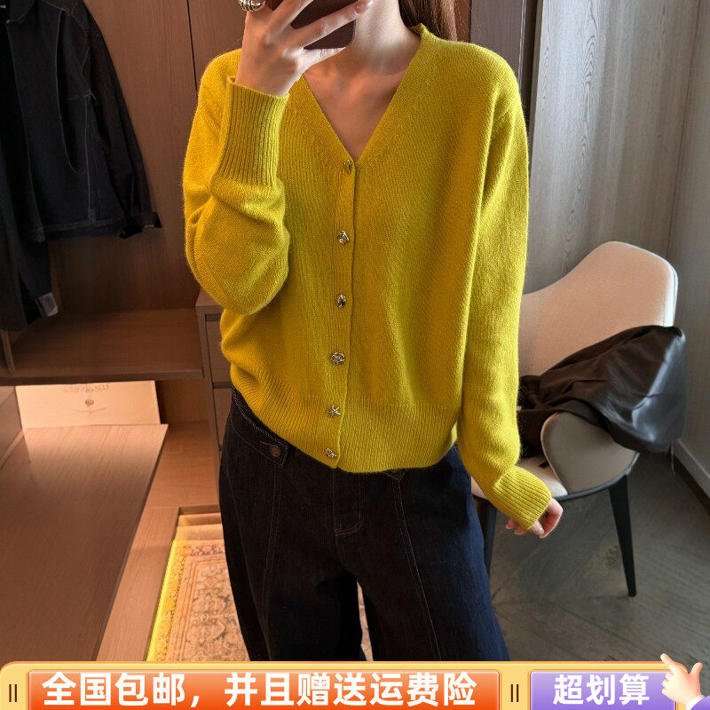 秋季宽松显瘦V领毛针织开衫女