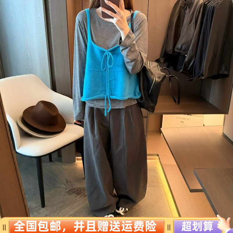 秋季宽松显瘦长袖T恤吊带两件套
