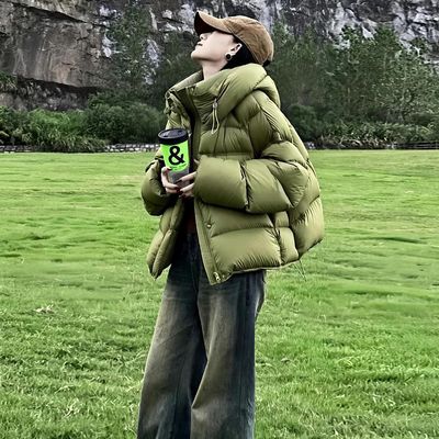 2025冬季韩版新款莱姆绿羽绒棉服女棉衣加厚面包服棉袄连帽外套