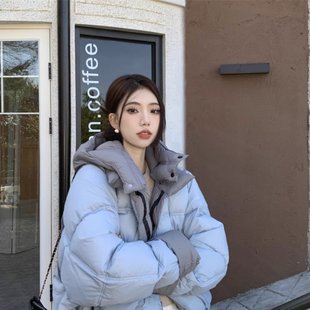 樱田川岛设计感双面穿撞色连帽棉服女冬季新款宽松加厚棉衣短外套