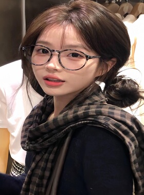 秋日新款圆框眼镜女近视度数可配复古豹纹眼睛框大脸显脸小防蓝光