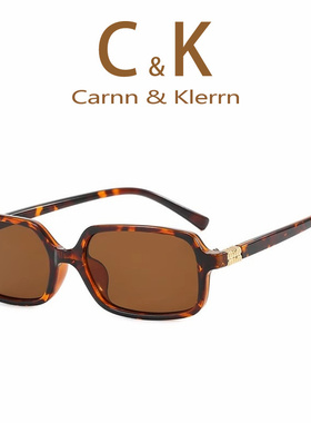 复古豹纹茶色小方形圆脸欧美辣妹高级网感墨镜女Jennie同款太阳镜