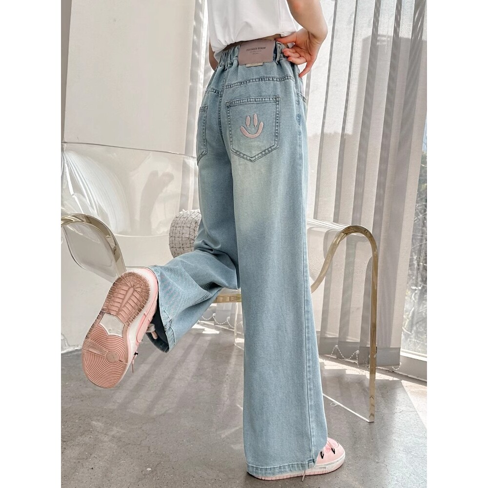 女童天丝牛仔裤夏季薄款2025新款中大童直筒阔腿裤女孩夏装中小童