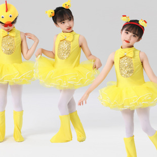 新款儿童小黄鸭小黄鸡卡通动物表演服幼儿园加油鸭纱裙现代舞蹈服