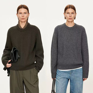 CHICJOC复古有型粗针罗纹4股加厚羊绒羊毛基础百搭马鞍肩圆领毛衣