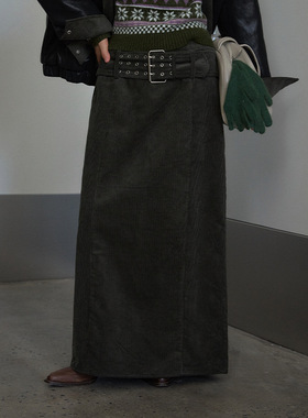 UNITY MODE 100%棉灯芯绒半裙女冬季美拉德复古直筒裙长裙251337