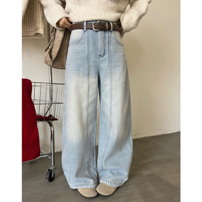 ［T台］T-PLATFORM 2025冬款厚绒显瘦香蕉裤高腰宽松牛仔裤93306