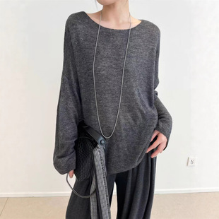 细闪星光珠片 斜肩一字肩上衣长袖 ROW爆款 羊绒桑蚕丝毛衣女新款
