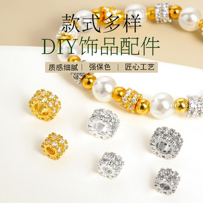 纯银镶钻精致车轮隔珠