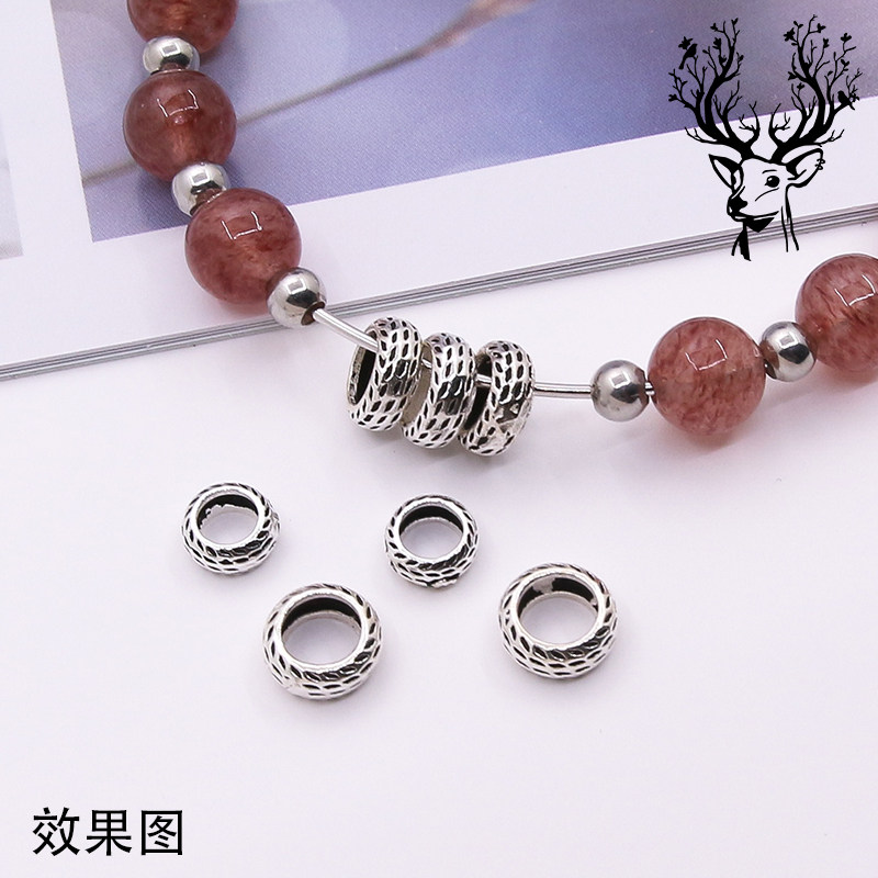 S925纯银复古泰银车轮隔珠DIY饰品串珠材料麻花扁圆圈圆环穿孔珠