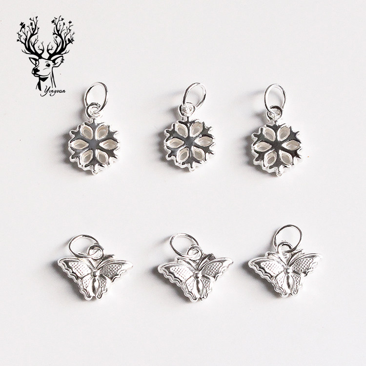 立体雪花蝴蝶吊坠挂件s925纯银手工diy配件宝宝情侣红绳手脚链