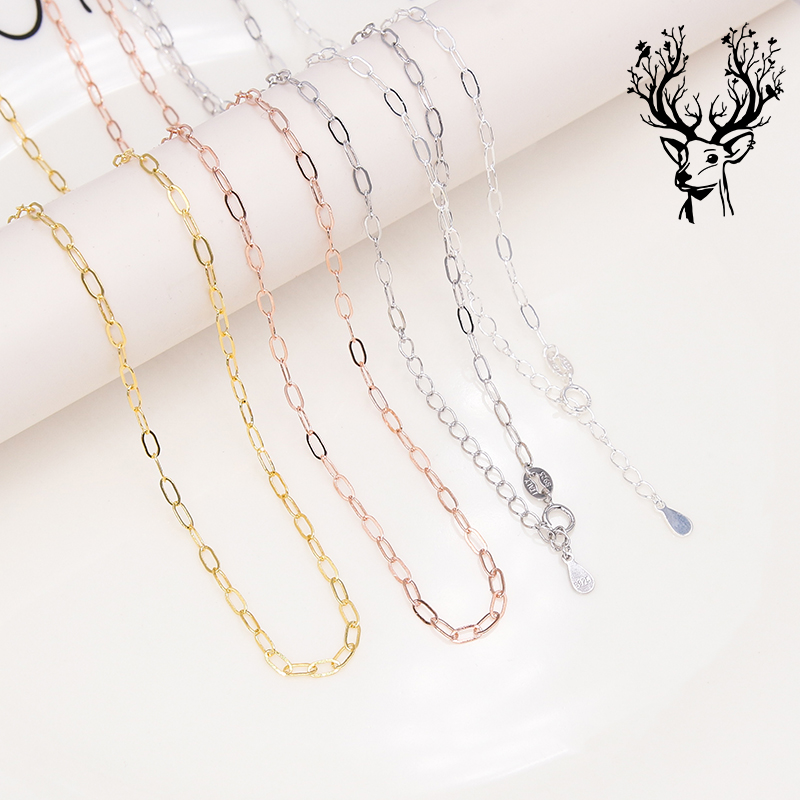 S925纯银椭圆形链子车十字链DIY方形裸链素链方形O字链女银链子