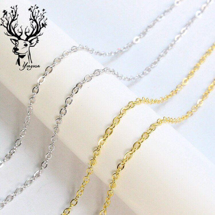 S925纯银DIY配件半成品散链项链手脚链压光十字链珍珠链O字链条