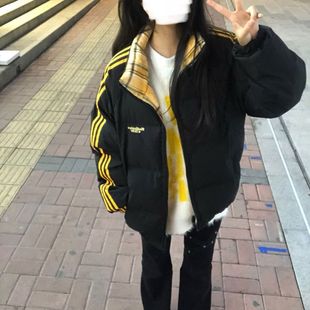 宽松学生保暖面包服潮 新款 复古美式 小众条纹厚棉服棉袄女2025冬季