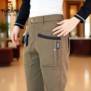 啄木鸟高端男士休闲裤2025秋冬新款宽松直筒潮流大码加绒加厚裤子