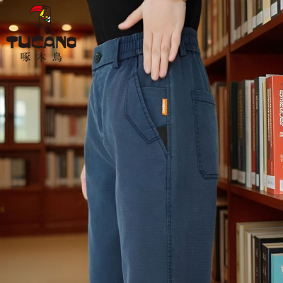 啄木鸟高端男士休闲裤子春秋2025新款宽松直筒长裤中年男款长裤子