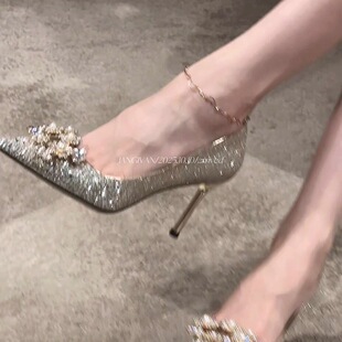 珠花钻影·江亦晚·2025新法式 香槟色配秀禾 绝美水钻珍珠细闪婚鞋