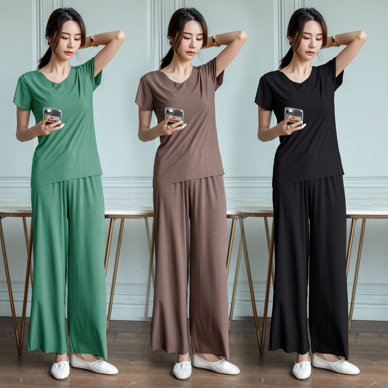 纯色家居服女夏季薄款冰丝短袖睡衣套装可外穿休闲T恤长裤两件套,女士内衣/男士内衣/家居服,睡衣/家居服套装,淘宝优惠券,粉丝福利购,淘宝优惠卷