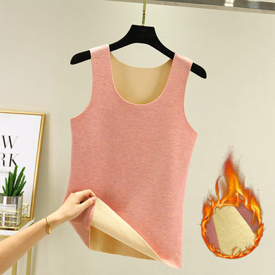 蚕丝德绒贴身背心女士秋冬季无痕内搭吊带加绒加厚保暖内穿打底衫