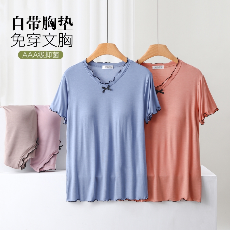 短袖薄款木耳边莫代尔女