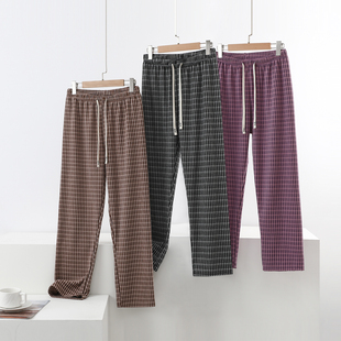 双面绒格子裤女冬季加绒加厚保暖阔腿裤直筒裤大码家居裤休闲长裤