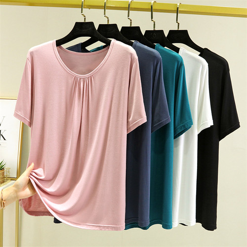 短袖韩版薄款褶皱莫代尔女士