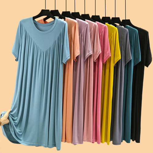 棉莫代尔夏季韩版百褶家居服睡裙