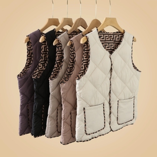 羽绒棉马甲女短款 马夹加厚外套 2023秋冬外穿宽松保暖坎肩排扣无袖