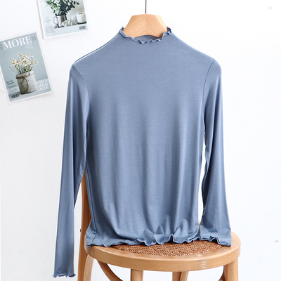 长袖百搭薄款木耳边莫代尔