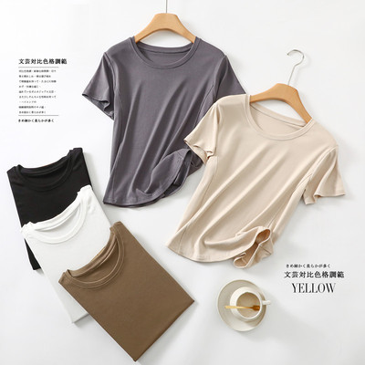 短袖百搭薄款纯色纯棉女