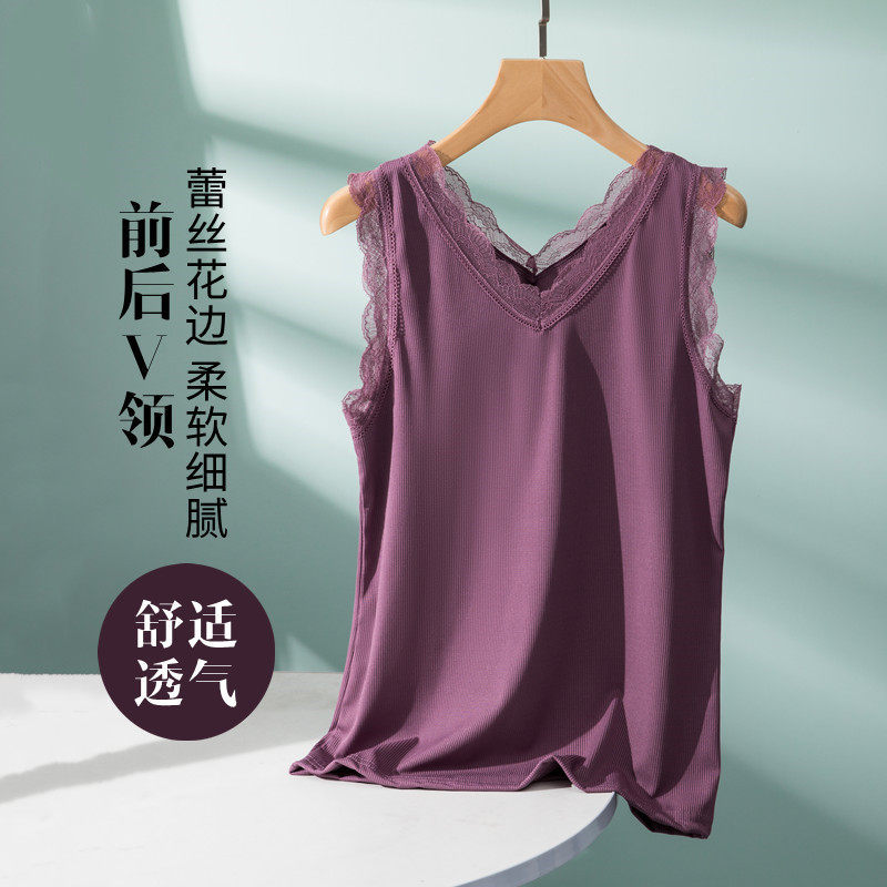 蕾丝边螺纹打底背心内搭