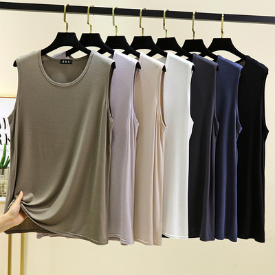 男士莫代尔背心大码宽松无袖T恤打底衫圆领运动休闲薄款坎肩上衣