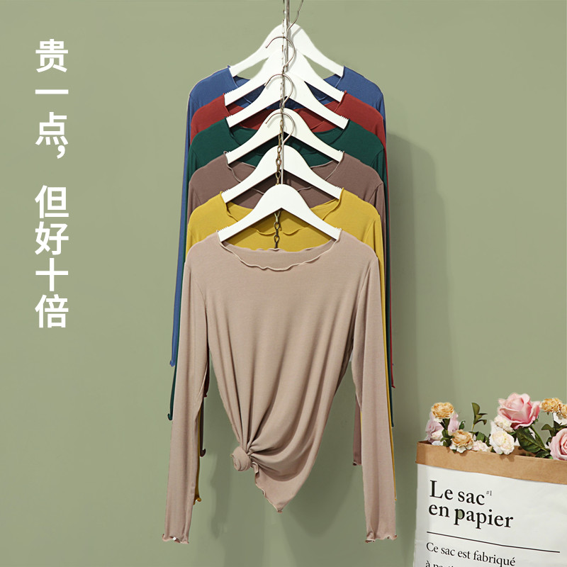 长袖韩版薄款木耳边莫代尔女T恤