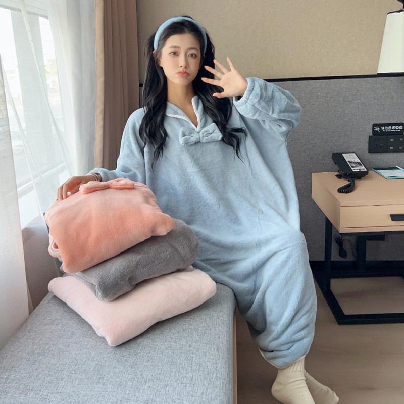 珊瑚绒保暖睡袍女款冬季加绒长款浴袍加厚睡衣宽松家居服大码睡裙