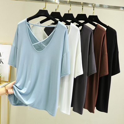 短袖韩版薄款露背莫代尔女