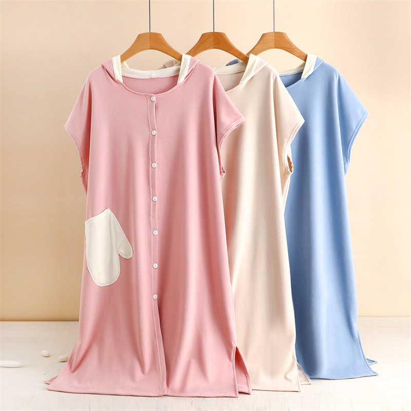 德绒秋冬家居服连帽睡裙